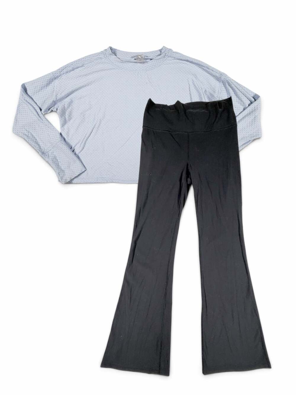 CALIA Textured Long Sleeve Top + All in Motion Flare Leggings Women’s Large